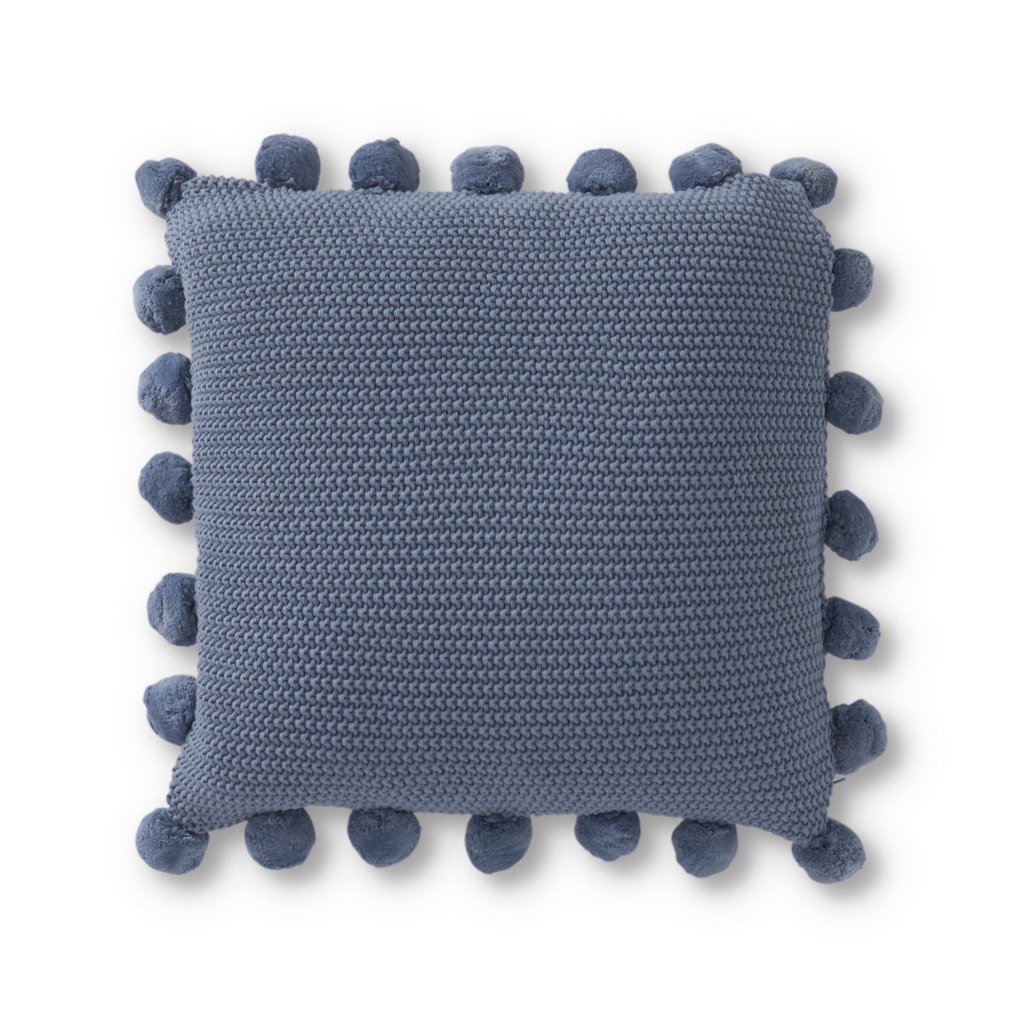 Light Blue Moss Stitch Knit Pillow with Pompom Trim