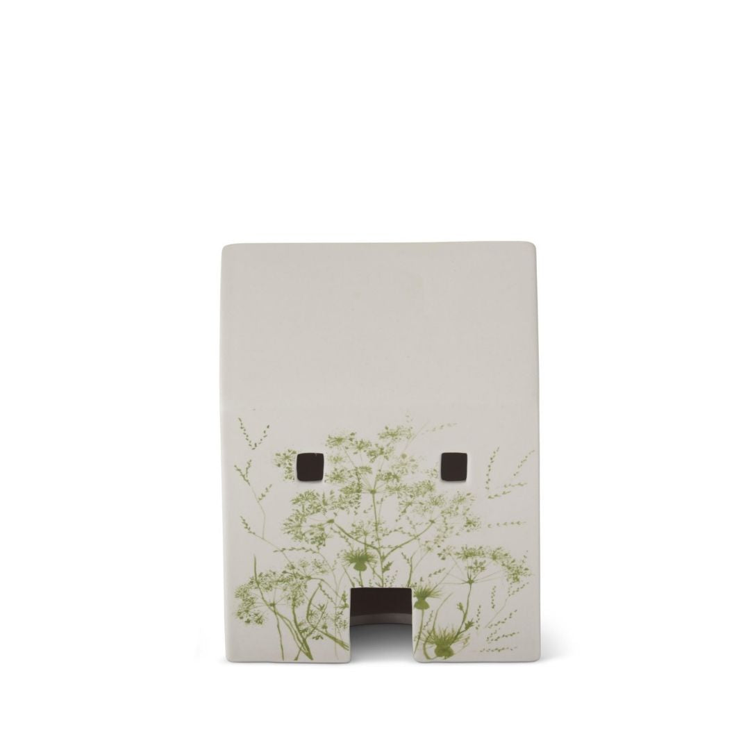 Green Floral Decal White Ceramic House