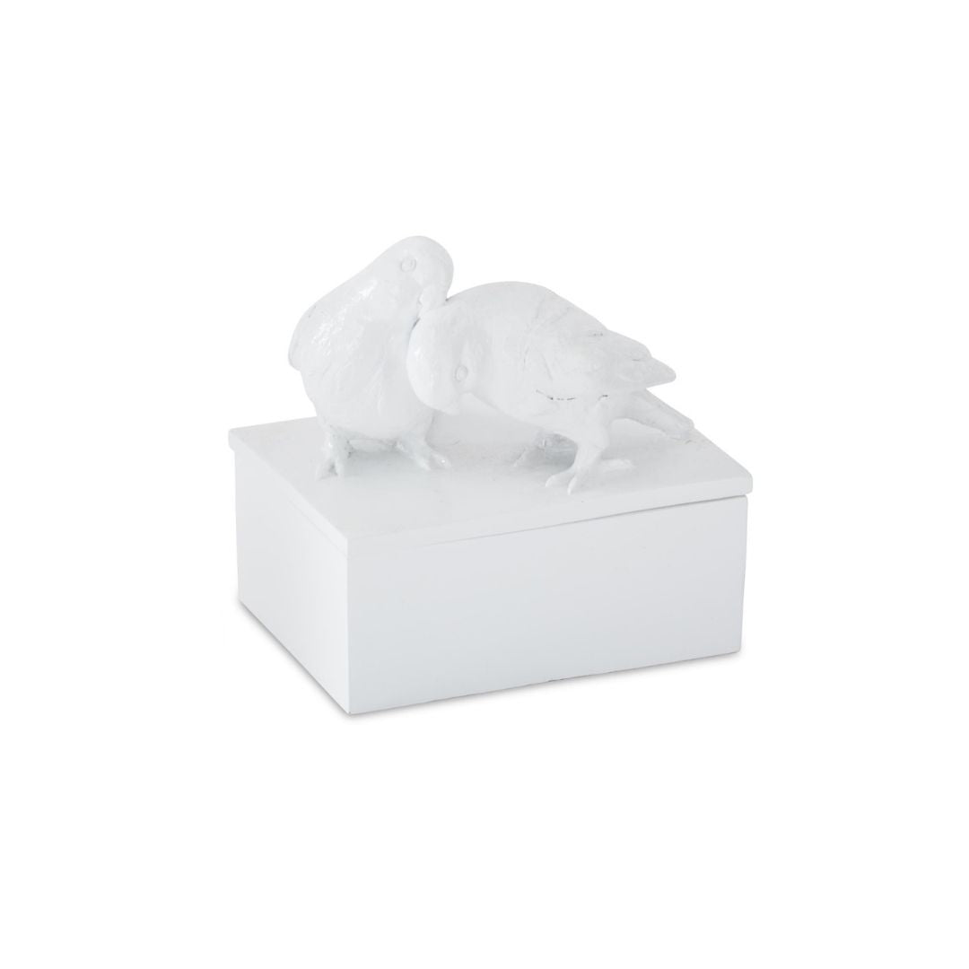 Glossy White Love Birds Lidded Box