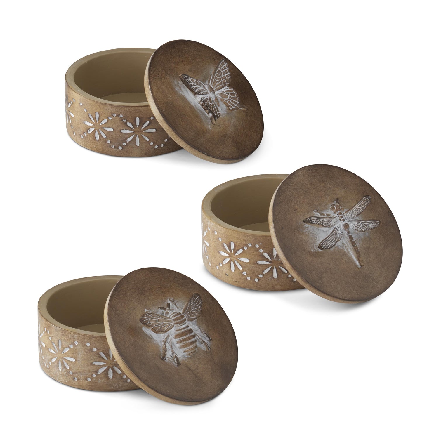 Round Brown Resin Lidded Container - Dragonfly