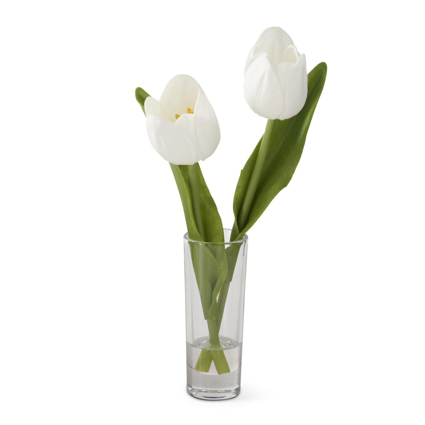 White Real Touch Double Tulip in Glass Vase
