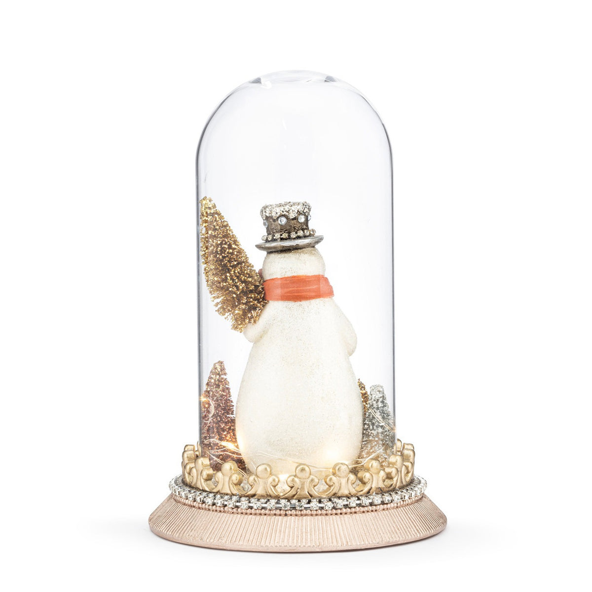 Sparkle Snowman with Trees Lit Cloche