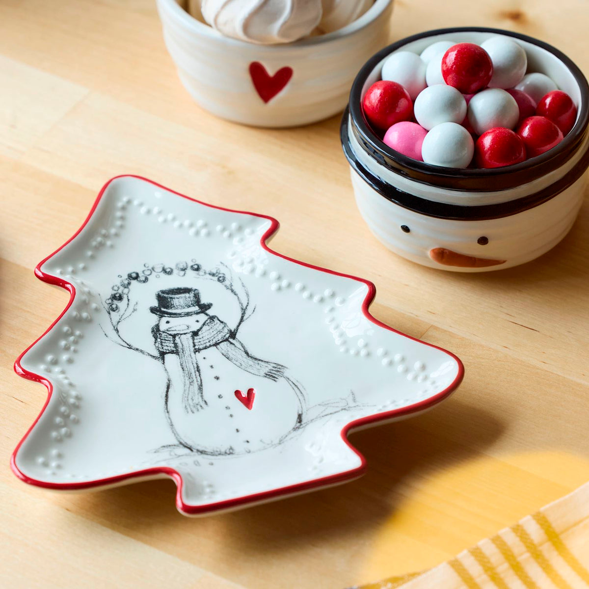 Snowman Heart Mini Ceramic Tree Shaped Dish