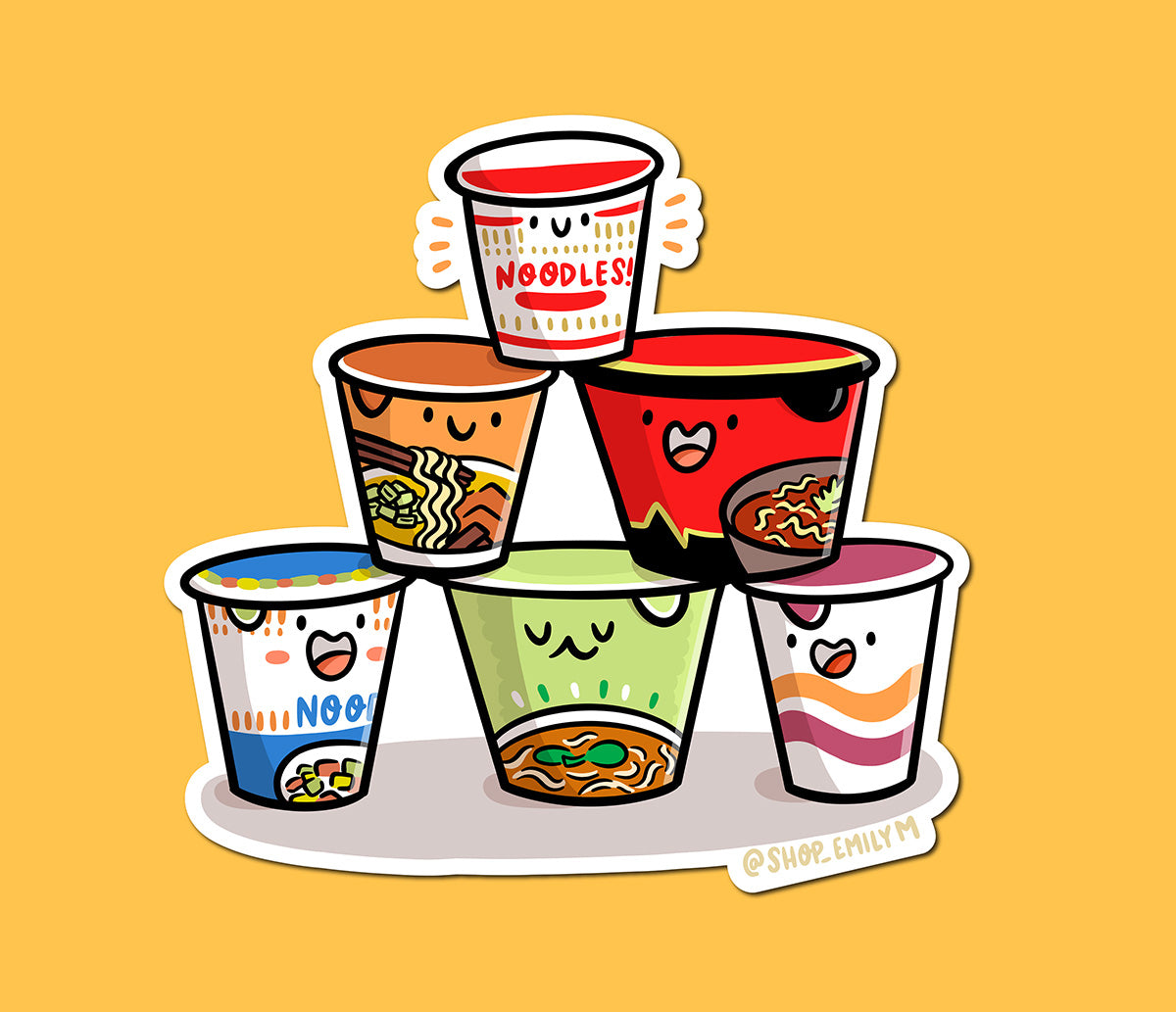 Instant Ramen Cup Stack Vinyl Sticker