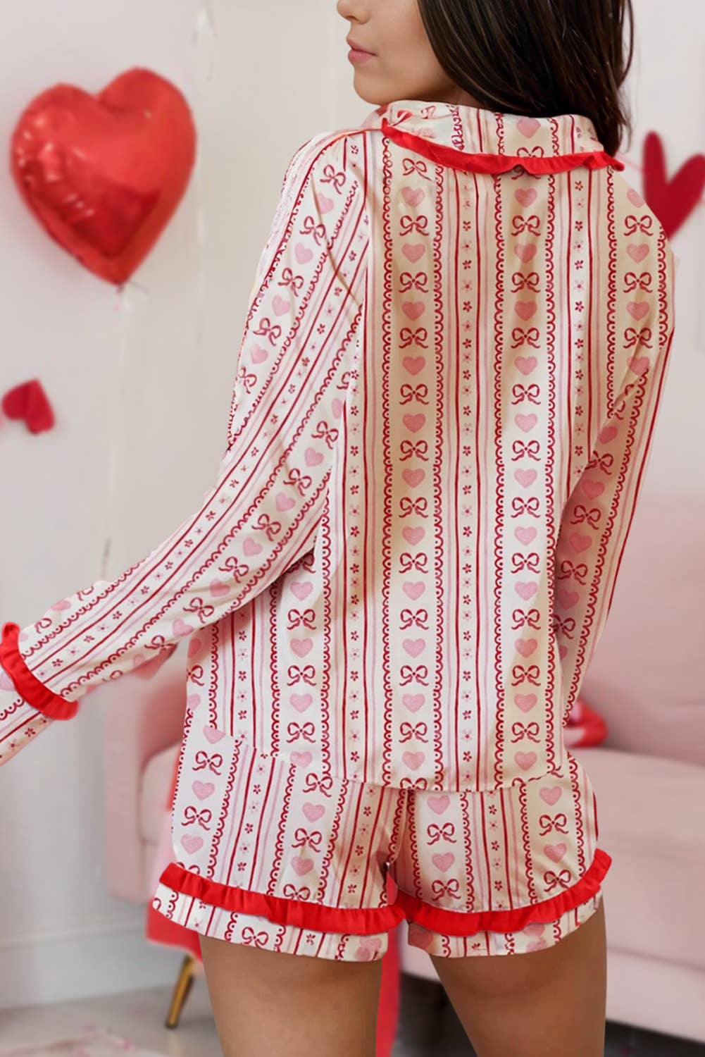 Valentine's Floral Hearts & Bows Pajama Short Set