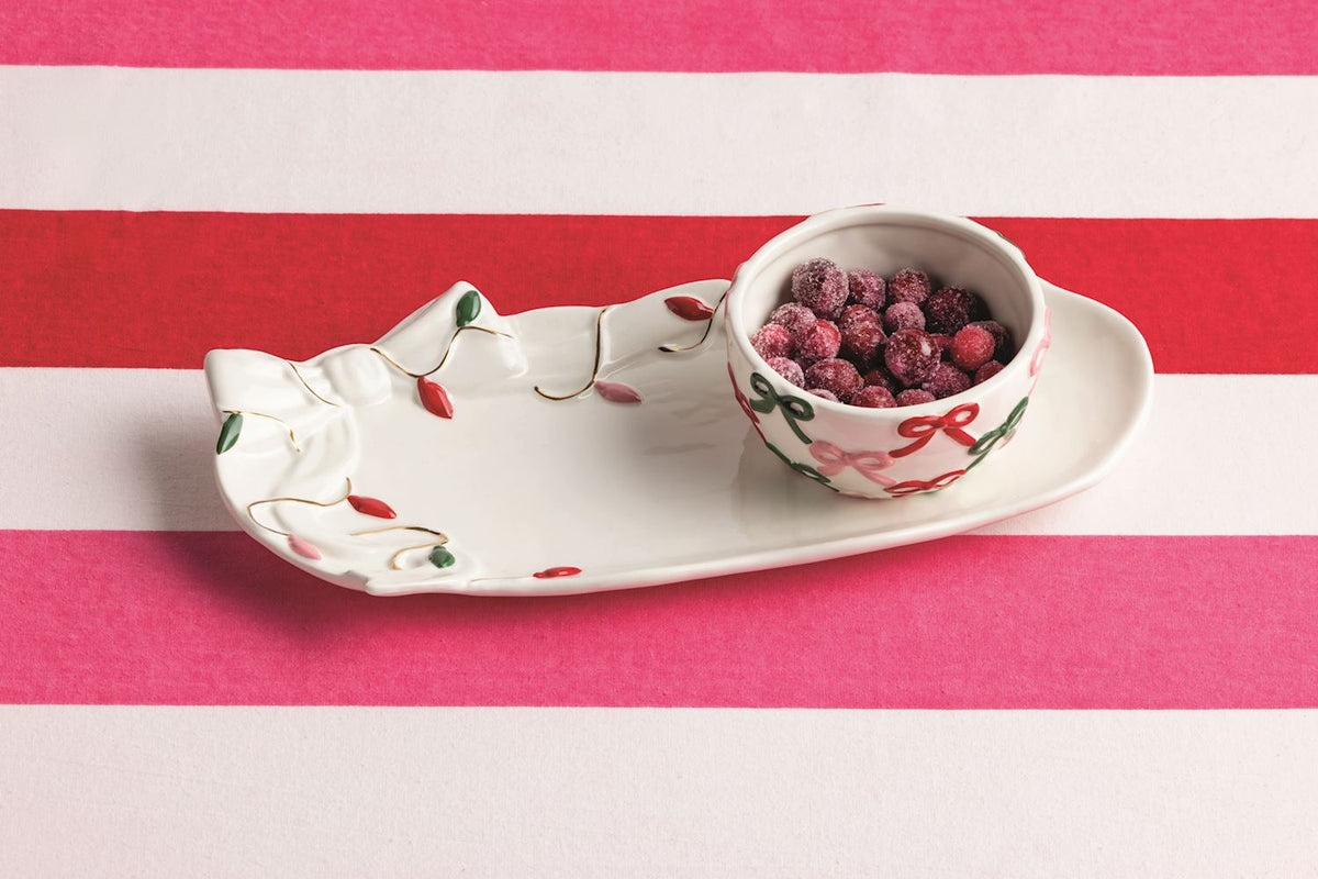 Christmas Lights Bow Tray & Tidbit Set
