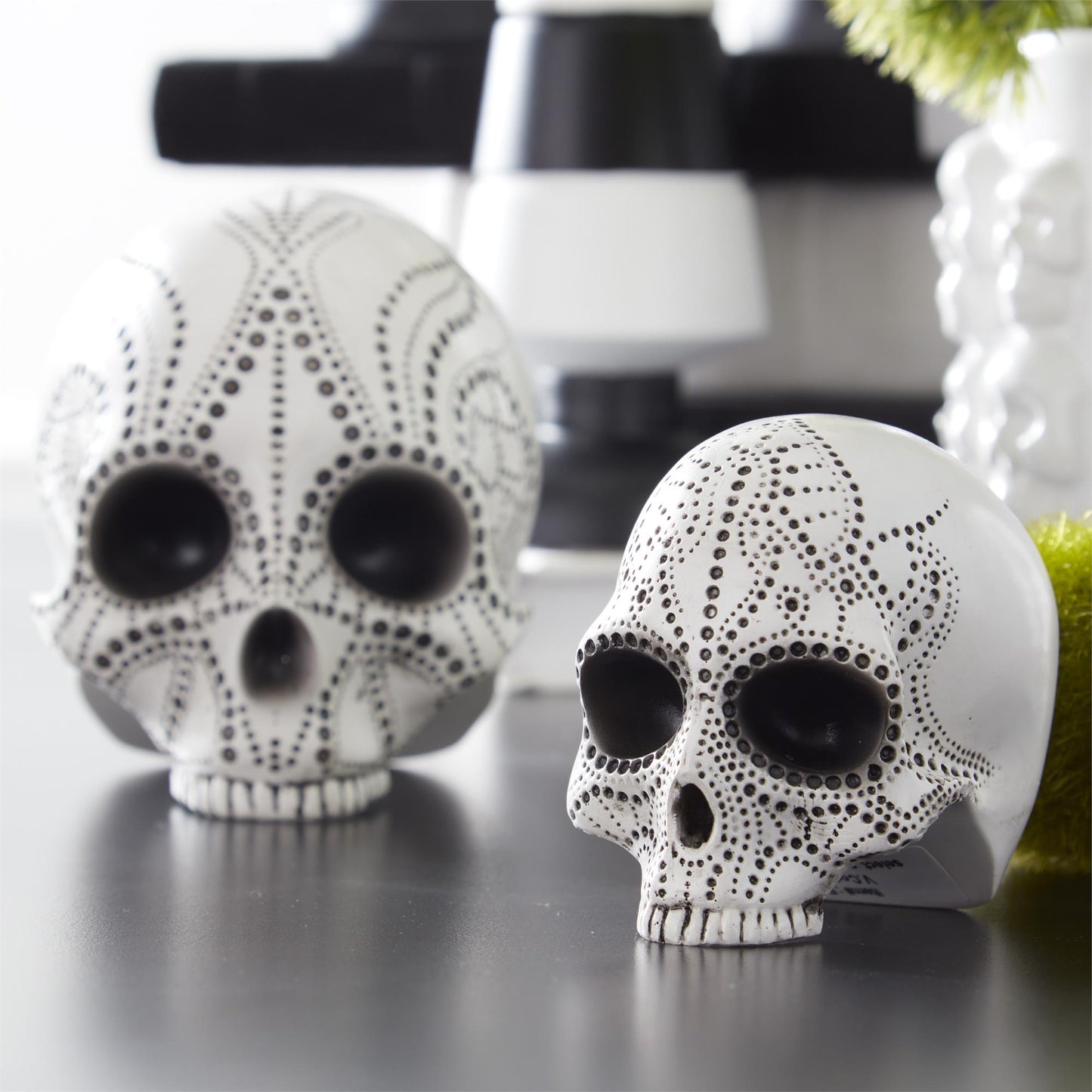White Resin Dot Pattern Sugar Skull