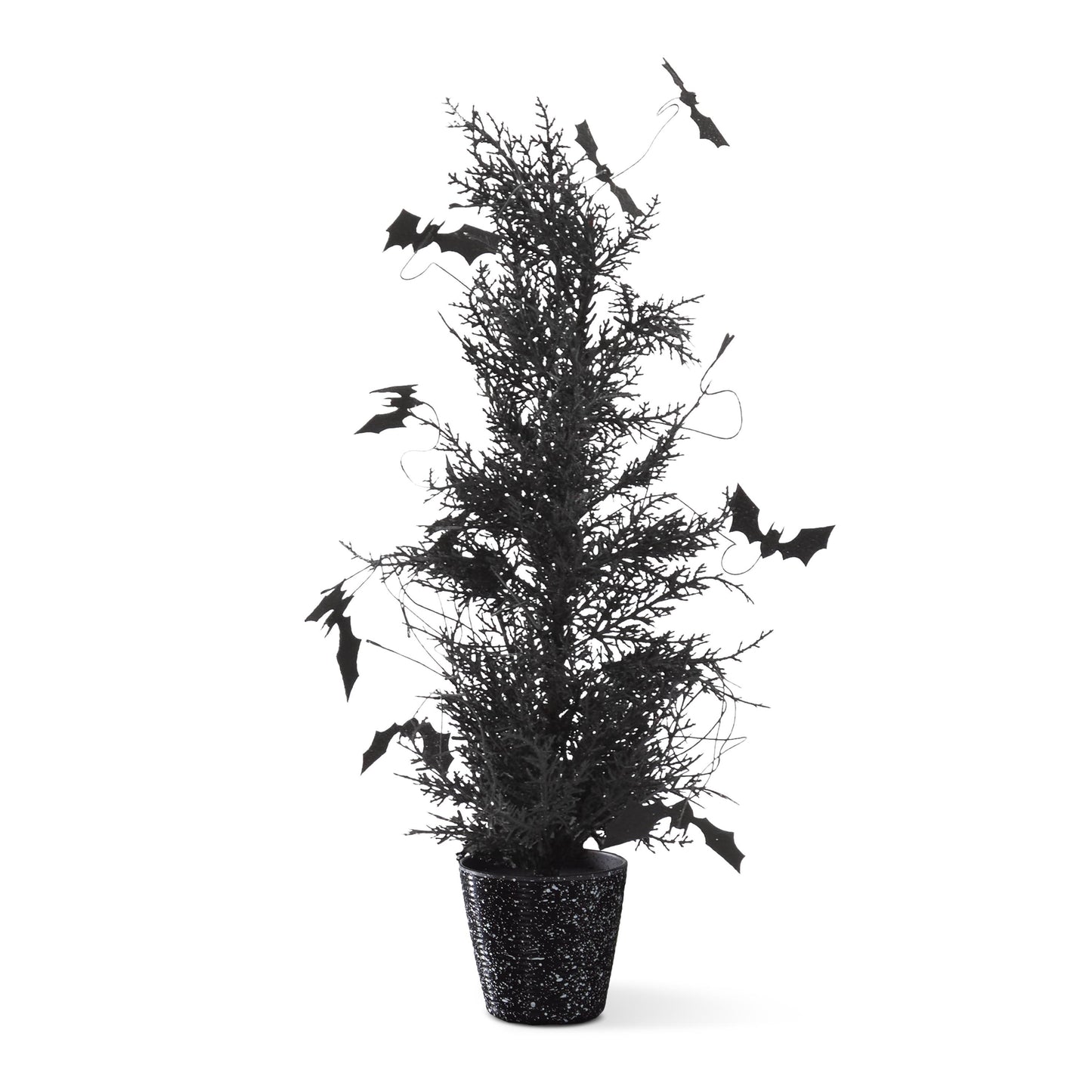 Black with Purple Glitter Pine & Bat Potted Tree