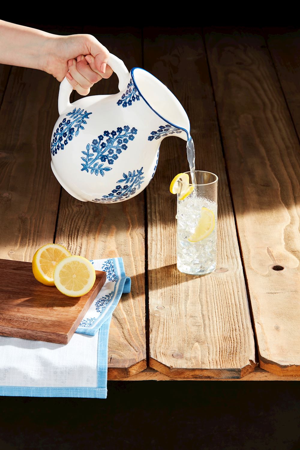 Blue Block Print Pitcher