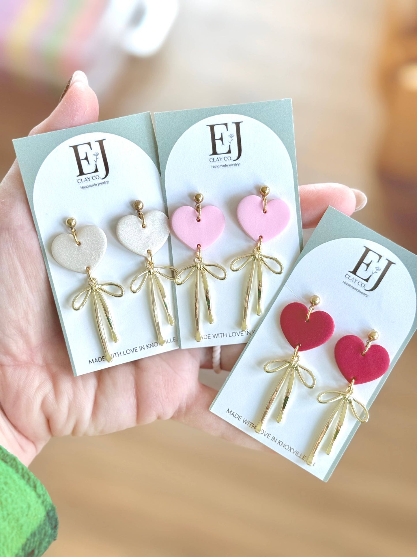 Heart & Gold Bow Dangle Earrings