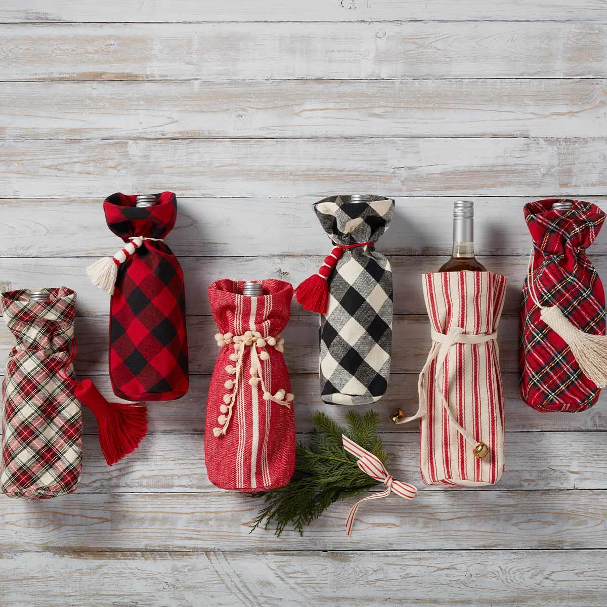 Tartan Plaid Sack Wine Bag - Red