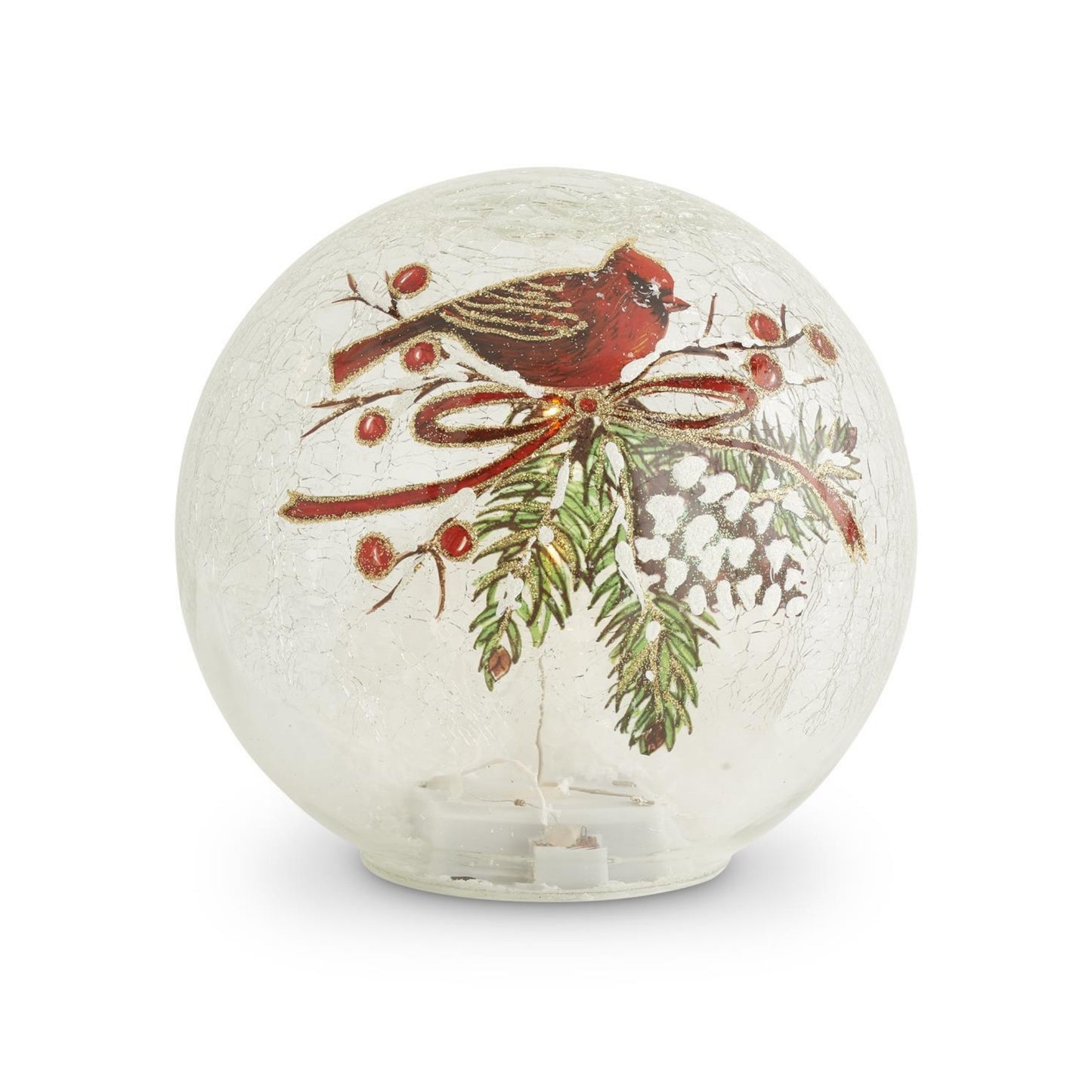 Light-Up Cardinal & Pinecone Globe Tabletop Sitter