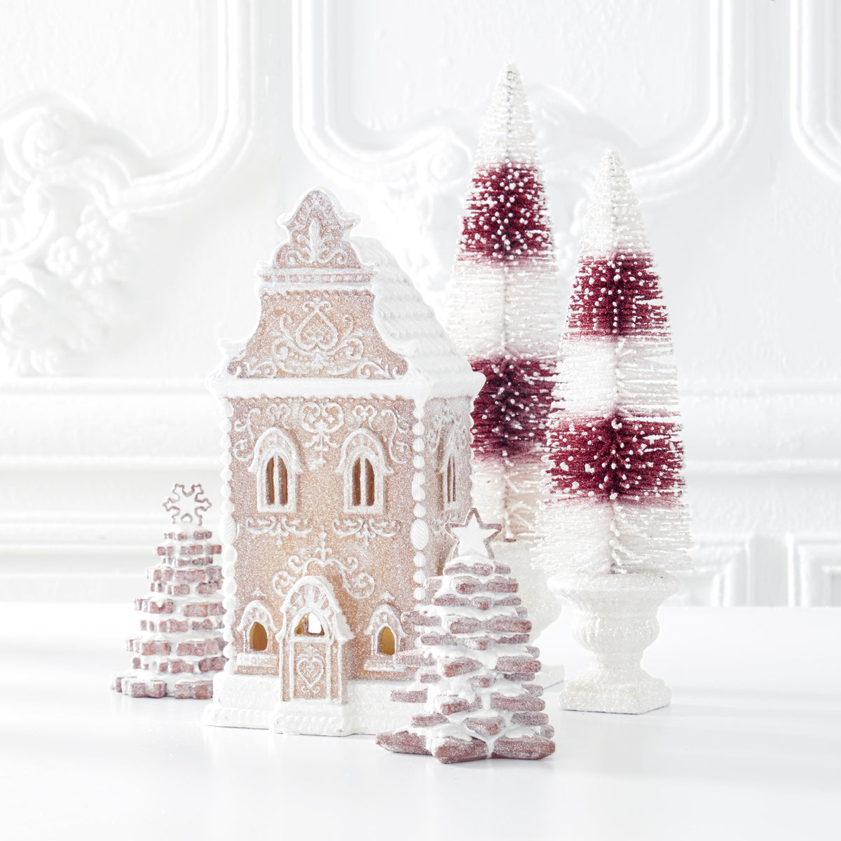 Brown Resin Glittered LED Gingerbread House with Timer