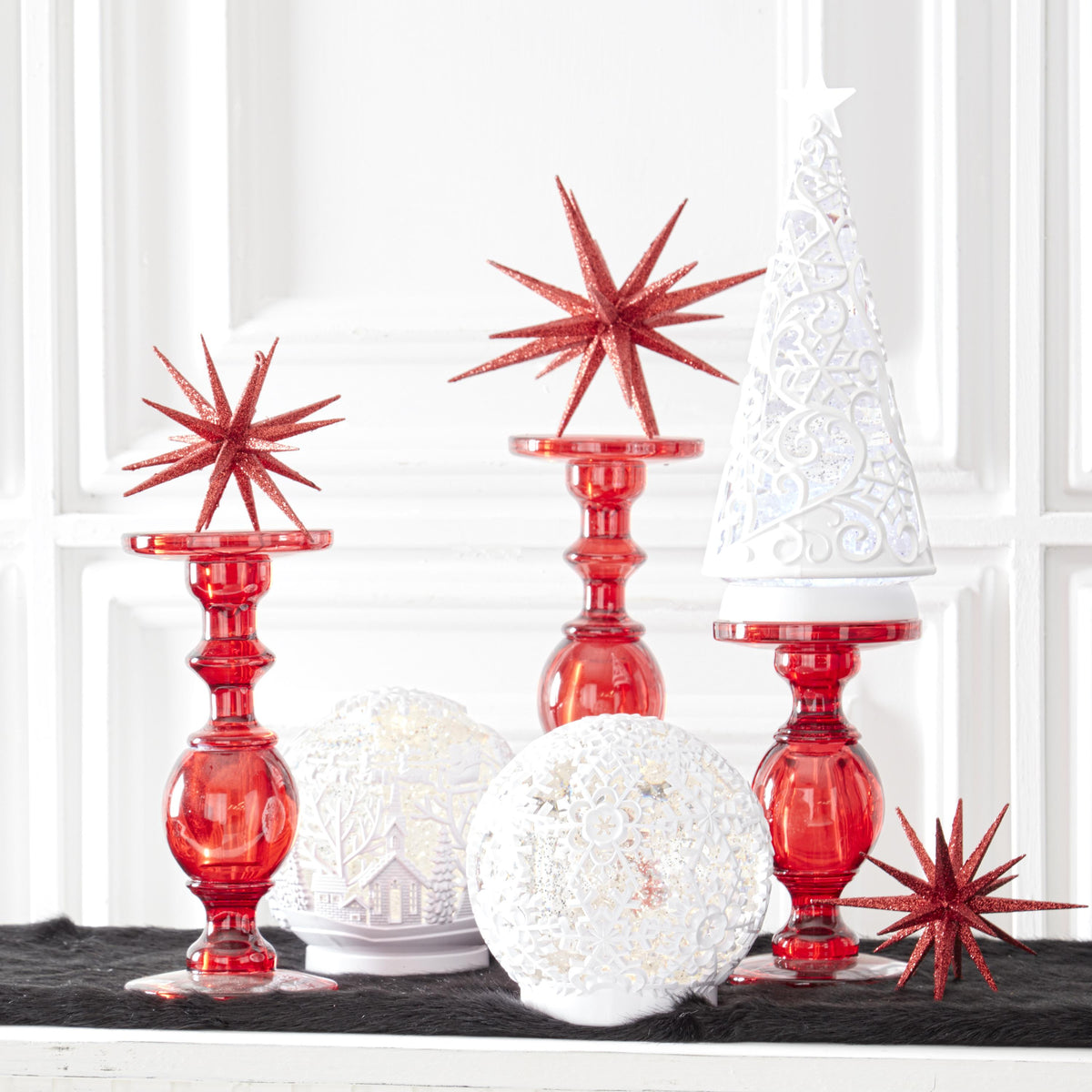 White Scrolled Snowflake Water Spinning LED Christmas Tree