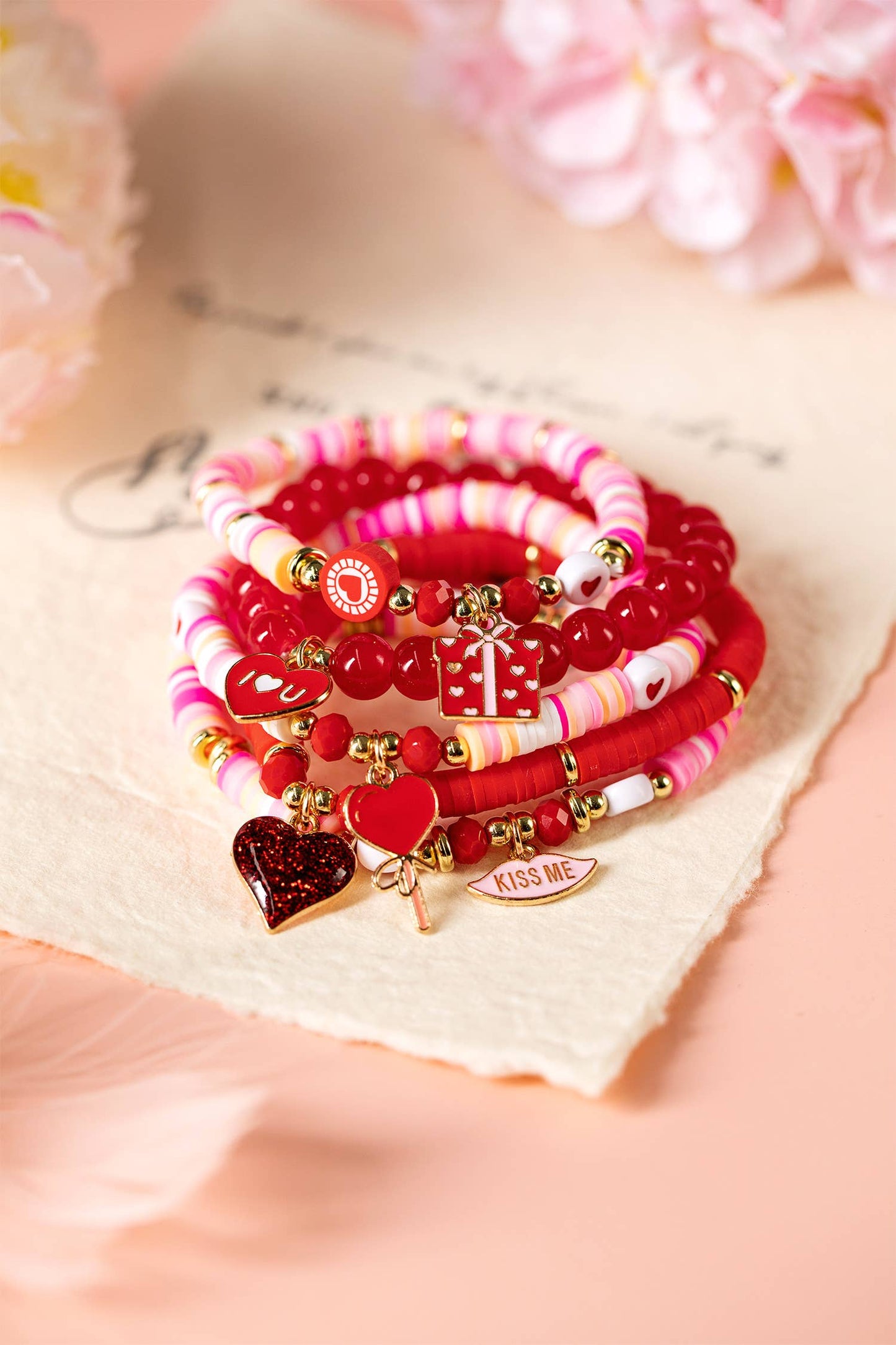I Love U Valentine's Day Bead Bracelet Set