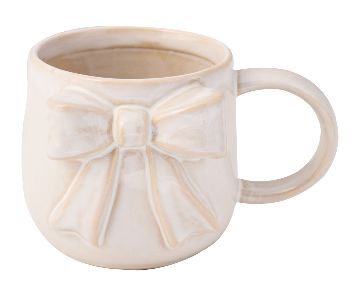 White Bow Ceramic Mug - Side