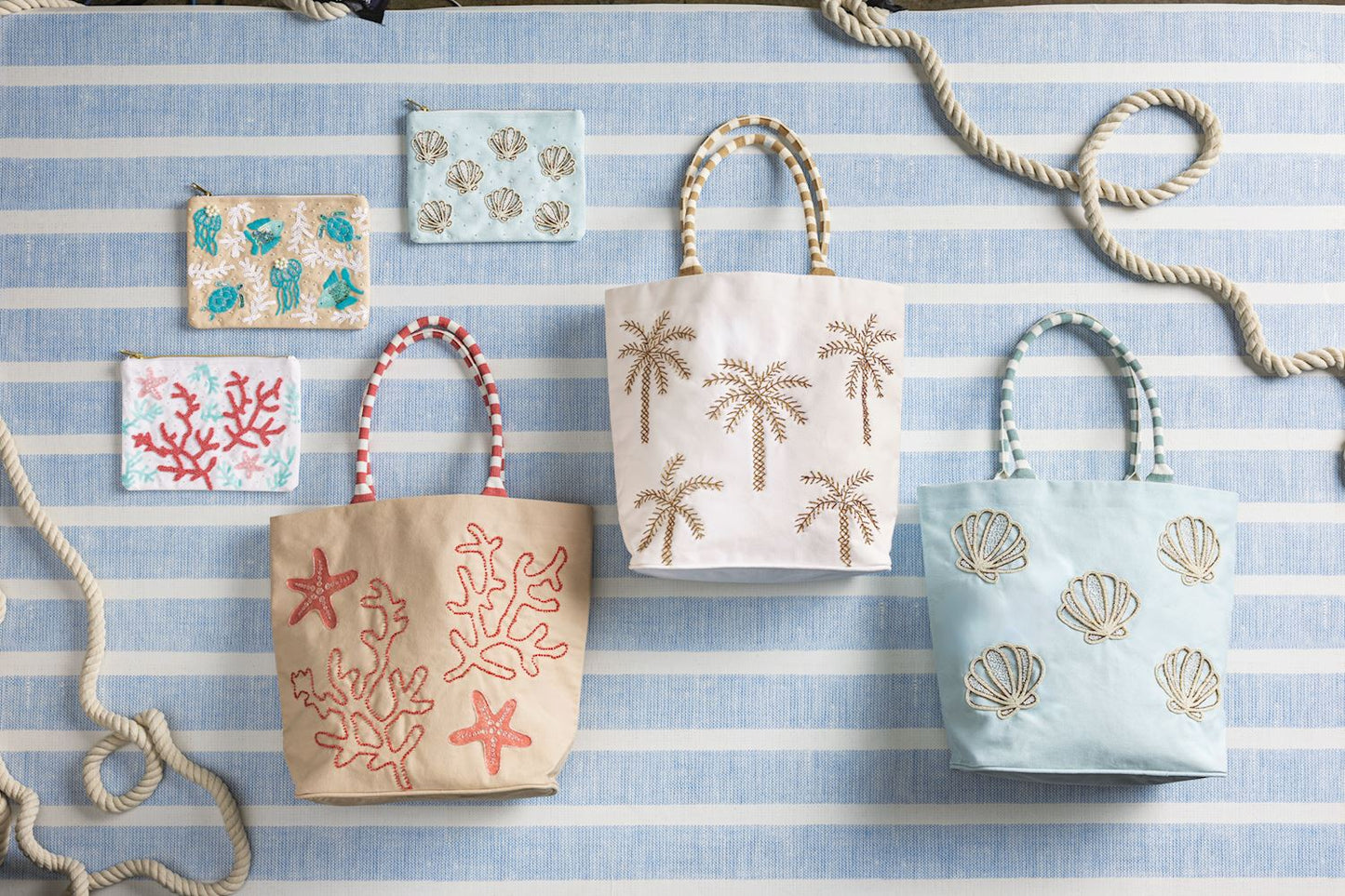 Beaded Palm Trees Coastal Tote