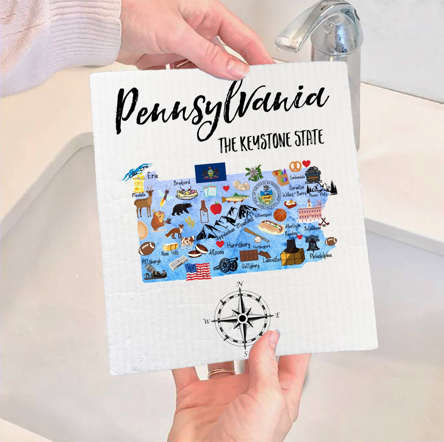Pennsylvania State Map Swedish Dish Cloth