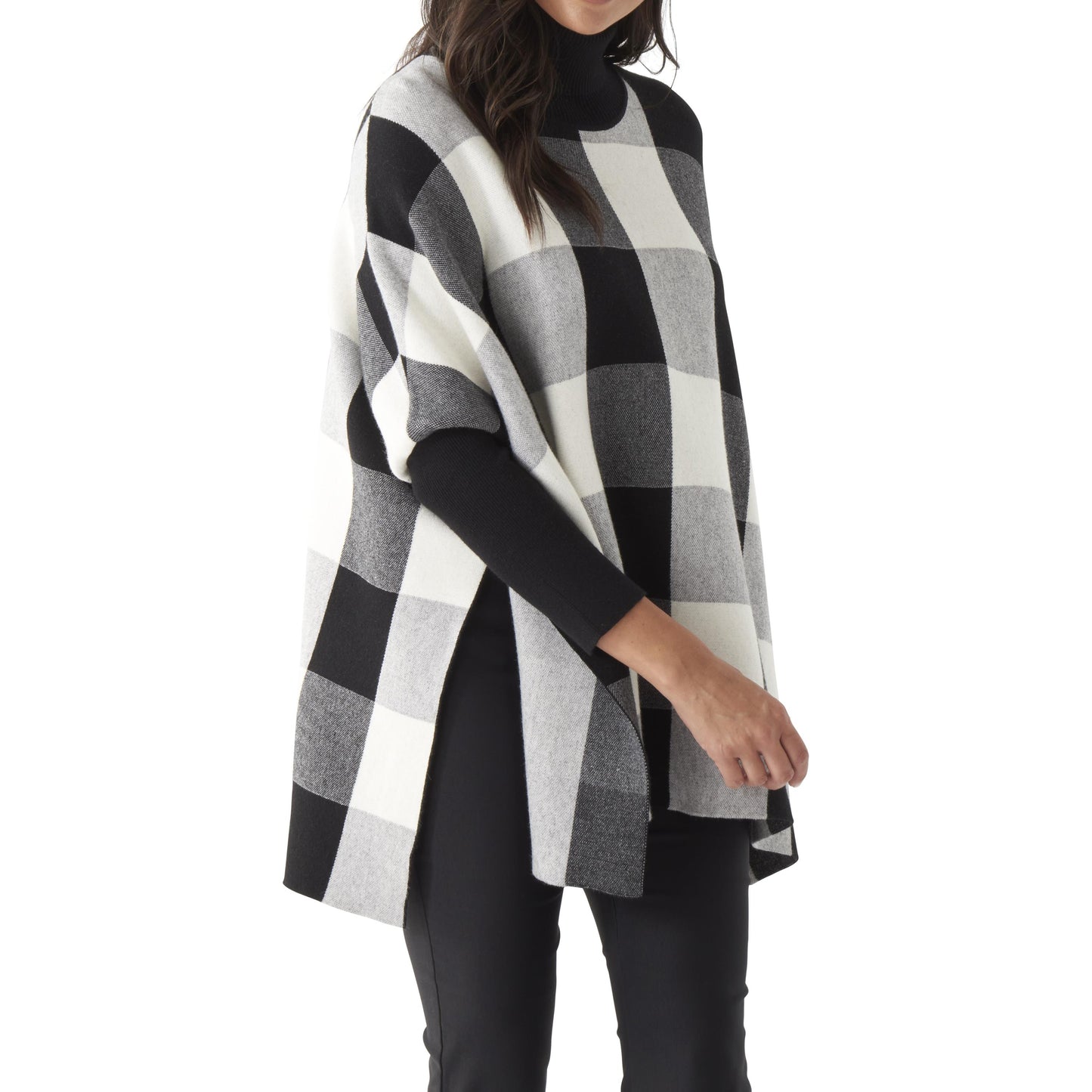 Black Buffalo Check Turtleneck Poncho