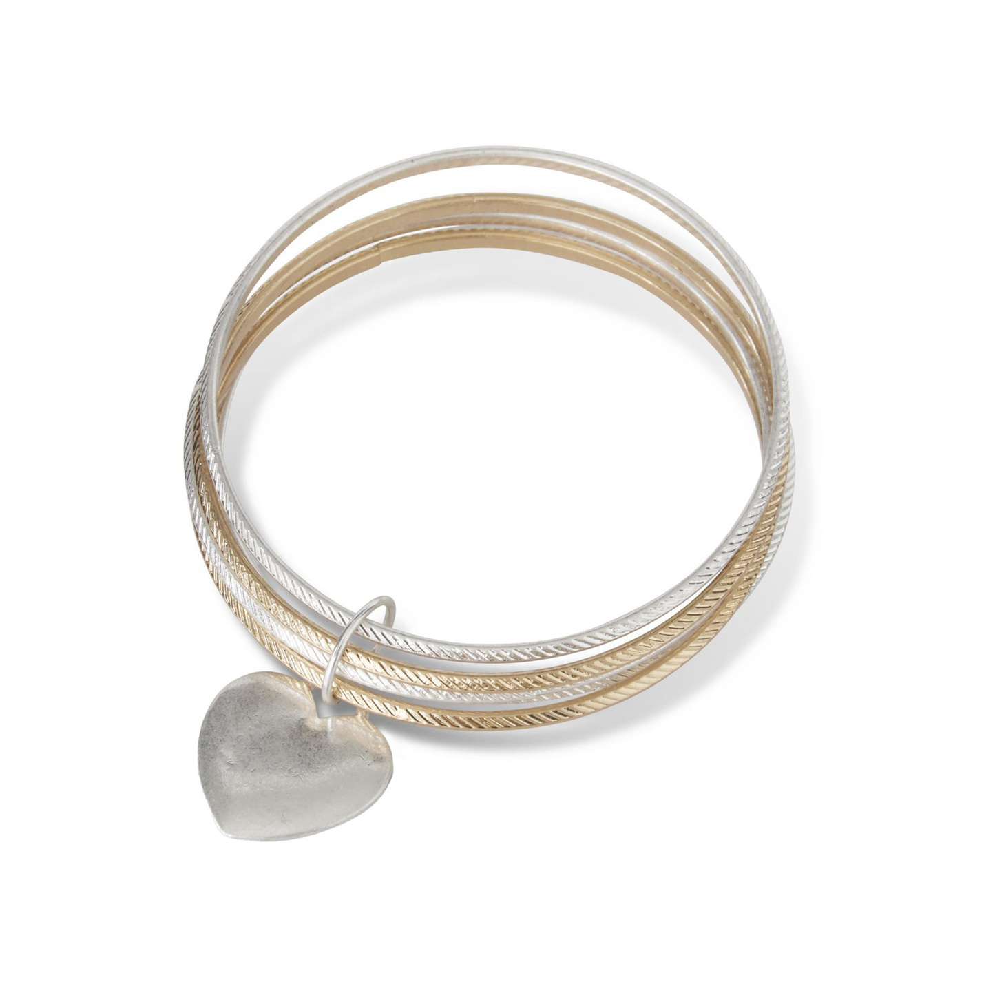 Five Piece Bangle with Heart Charm
