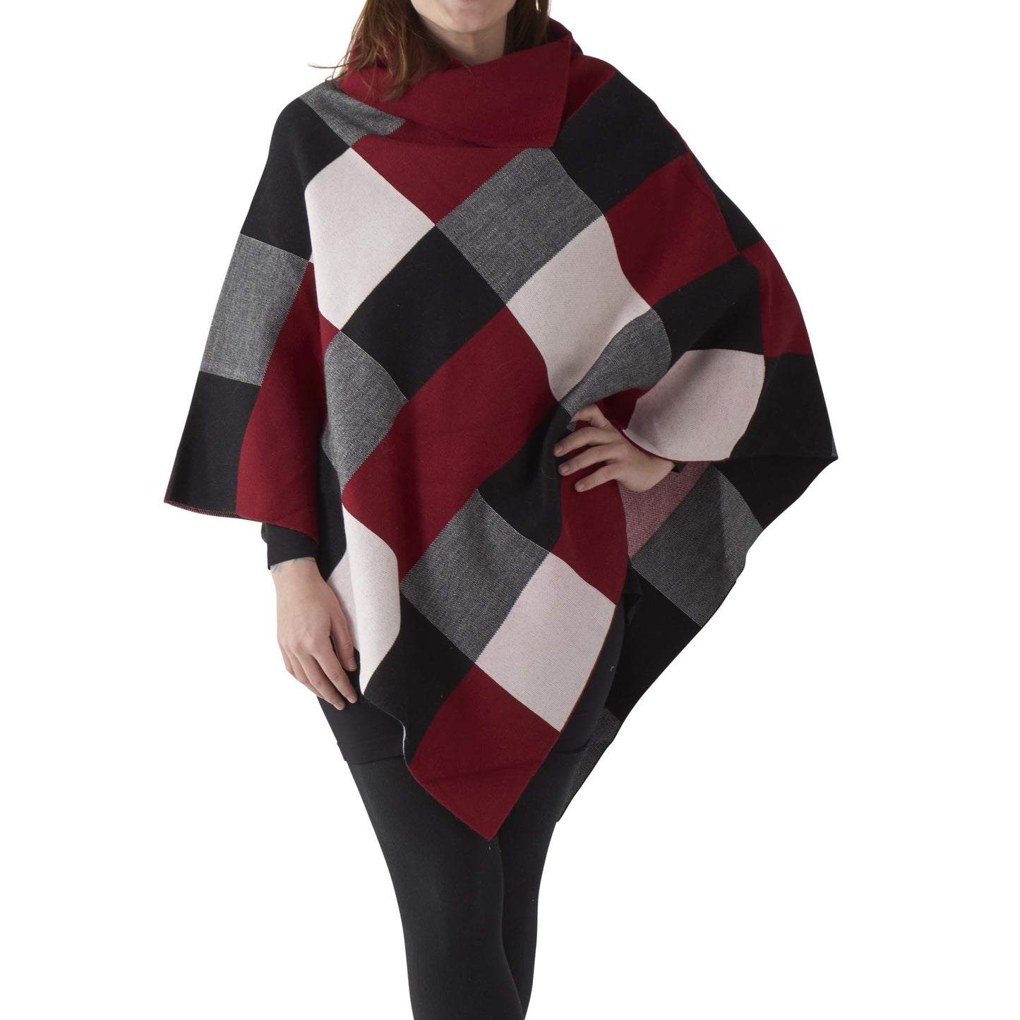 Red Black Buffalo Check Poncho