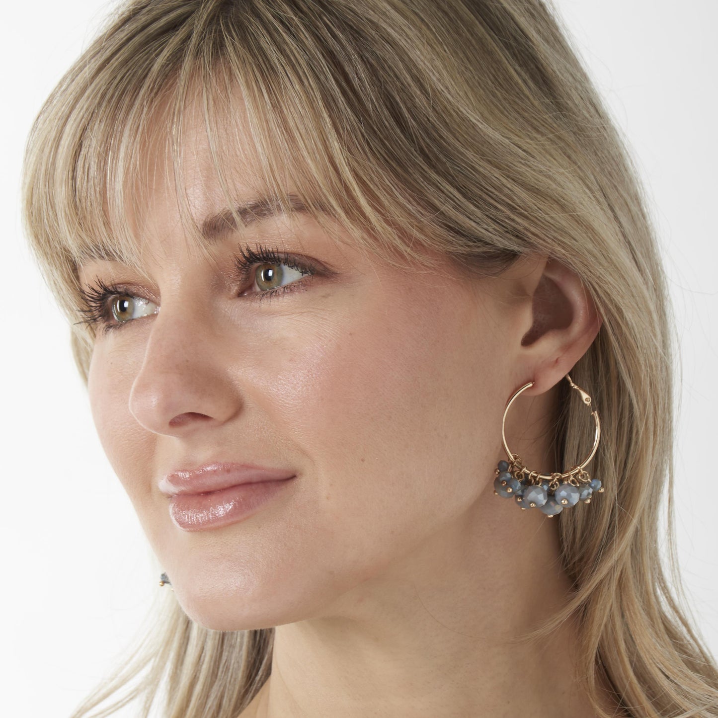 Grey Fringe Bead On Hoop Earring