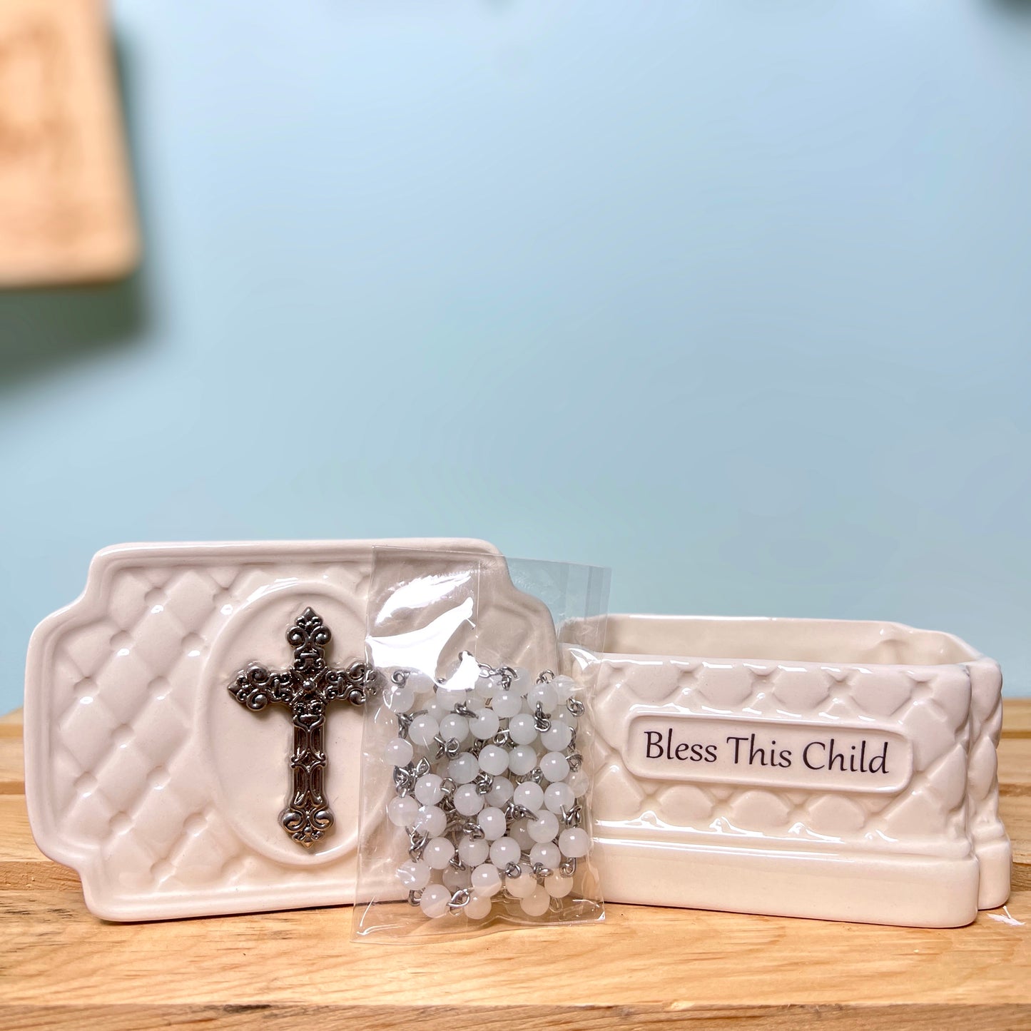 Bless This Child Box with Rosary Beads