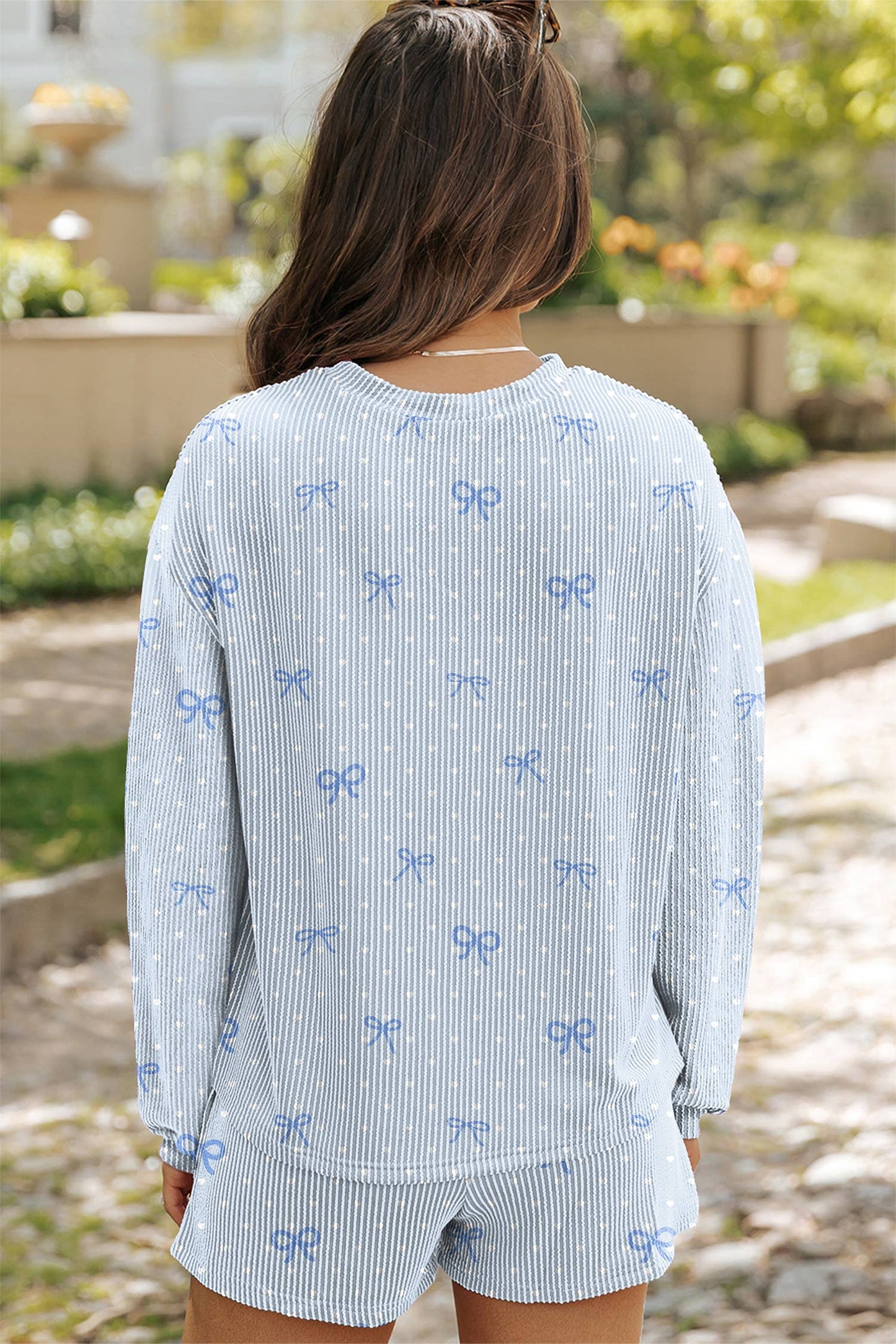 Sky Blue Dot & Bow Shorts Set