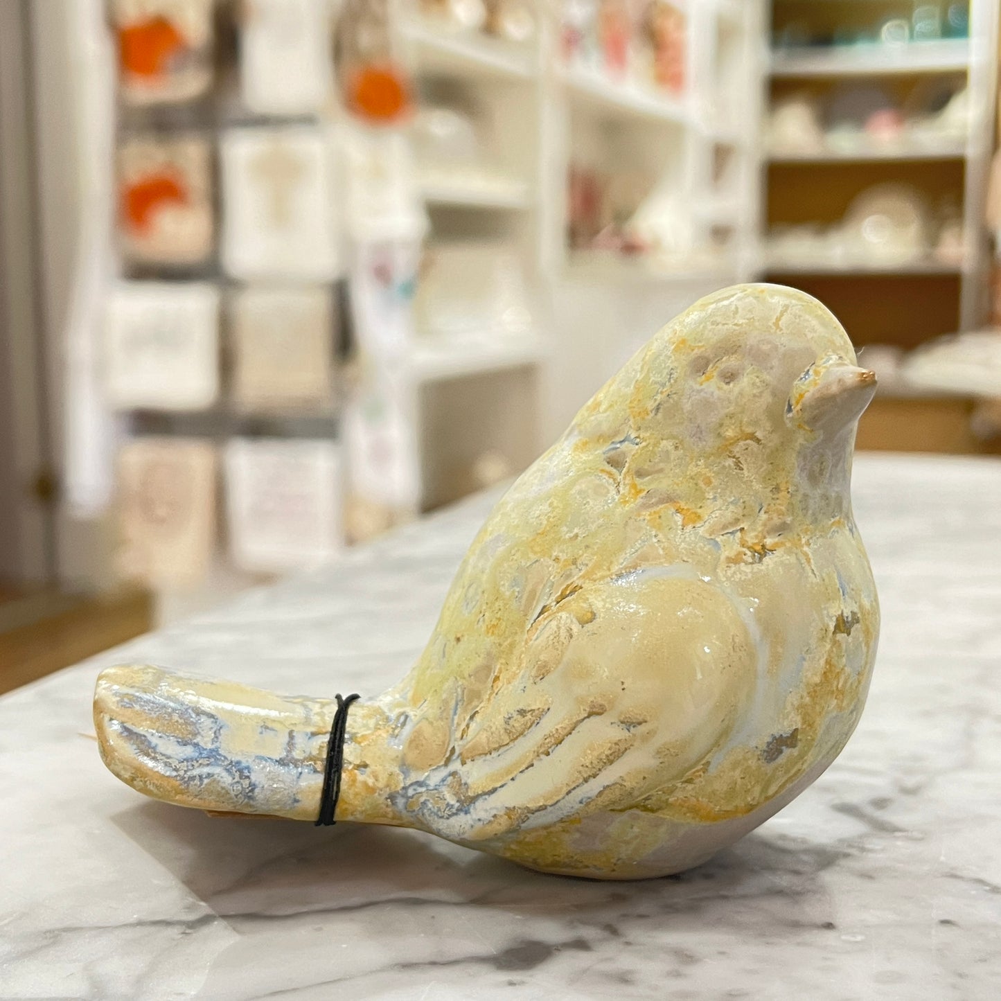 Stoneware Bird, Green Accents