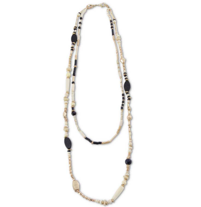 Two Strand Black and Ivory Bead Necklace