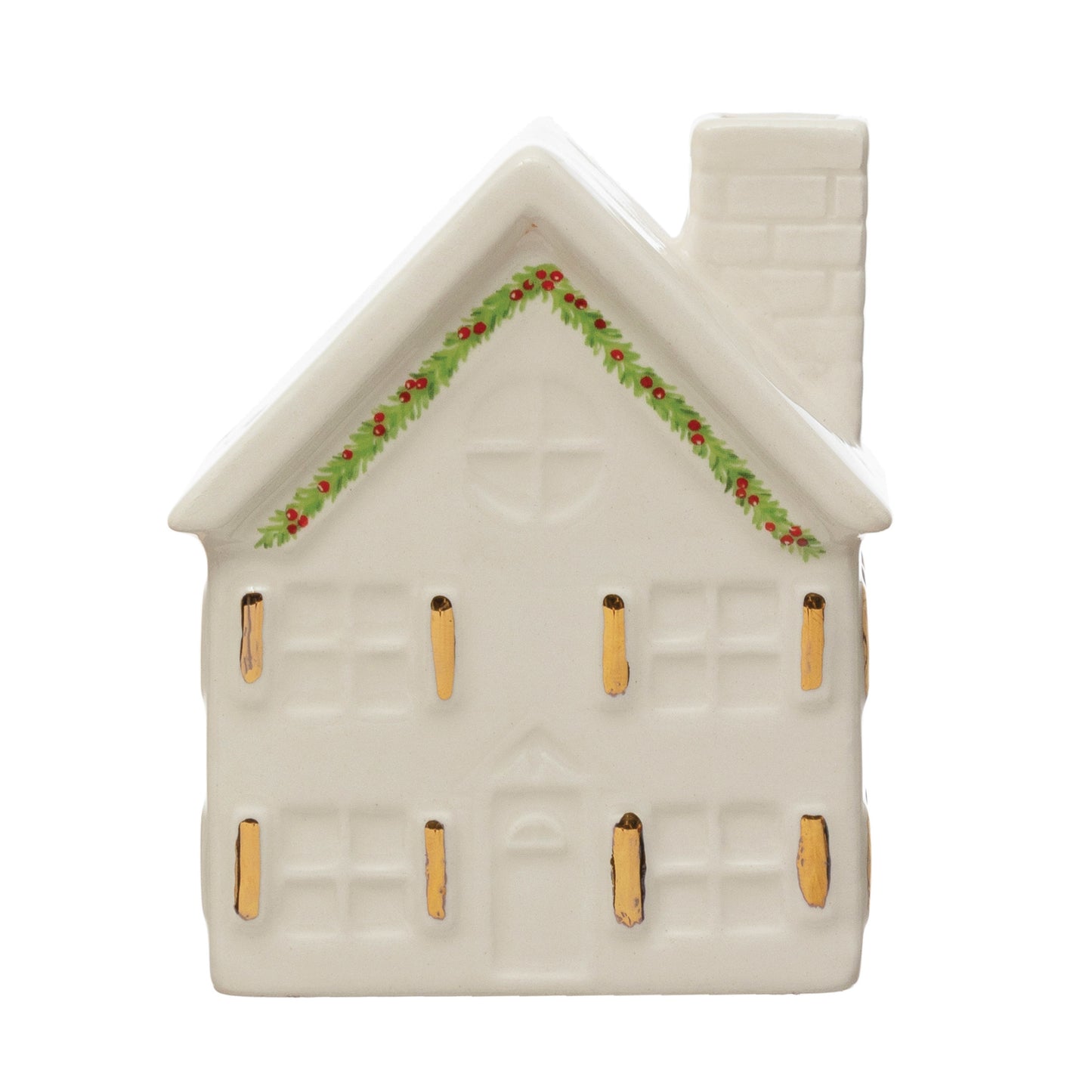 Stoneware House w/ Gold Electroplating, White