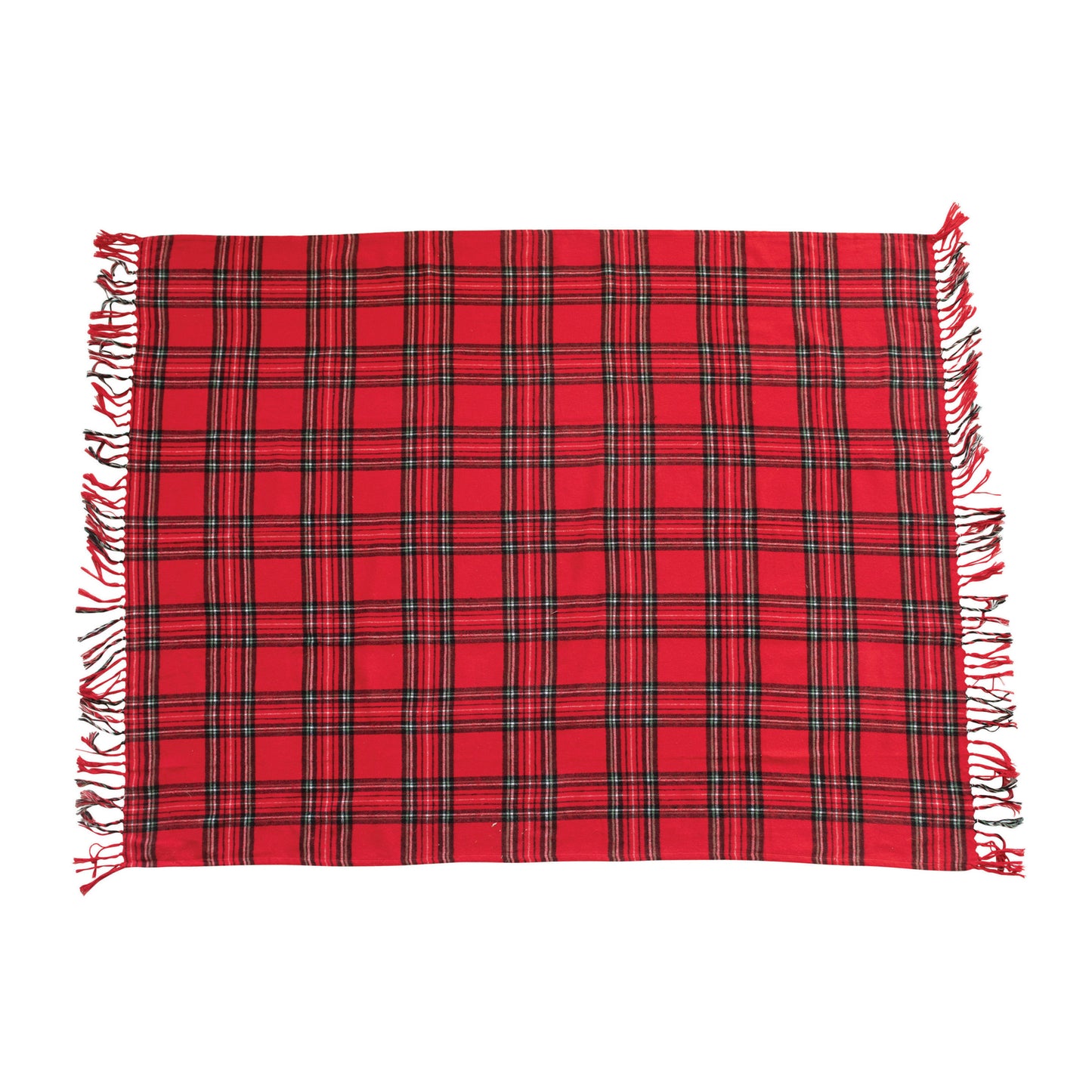 Brushed Cotton Plaid Throw w/ Fringe, Red & Black