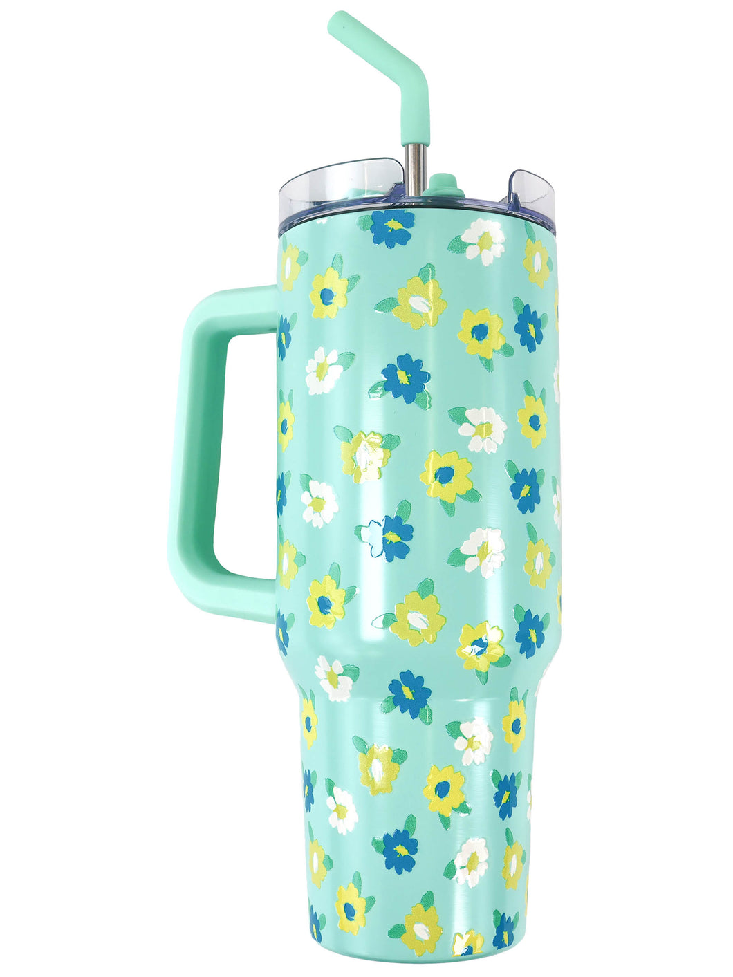 40oz Tumbler - Blue w/ Flowers