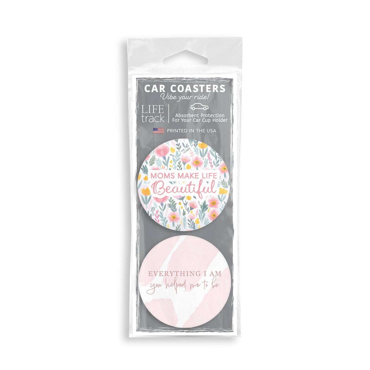Floral Moms Make Life Beautiful Car Coaster Set