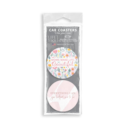 Floral Moms Make Life Beautiful Car Coaster Set
