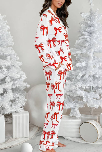 Red Bow Knot Print Pajama Set