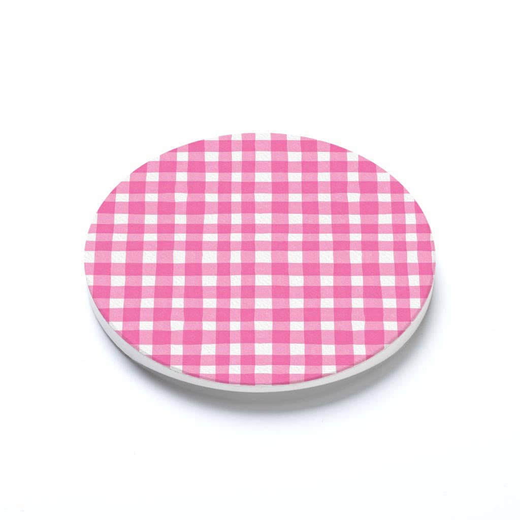 Pink Plaid Pattern Car Coaster