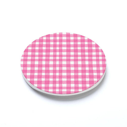 Pink Plaid Pattern Car Coaster