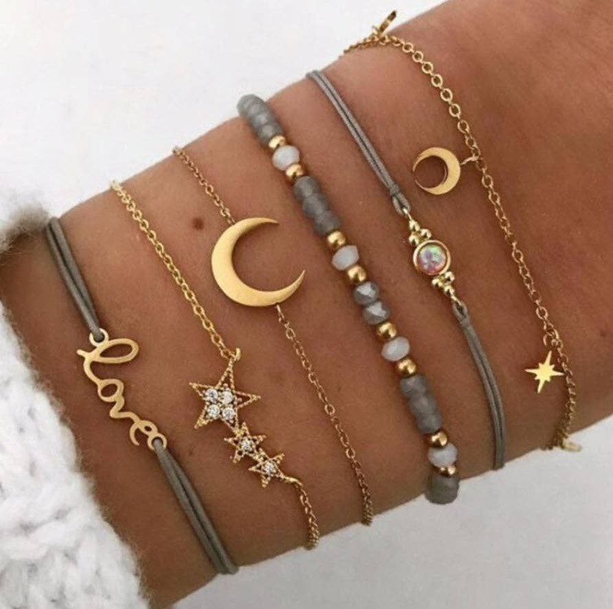 Moon Star Love Shimmery Bracelet Set