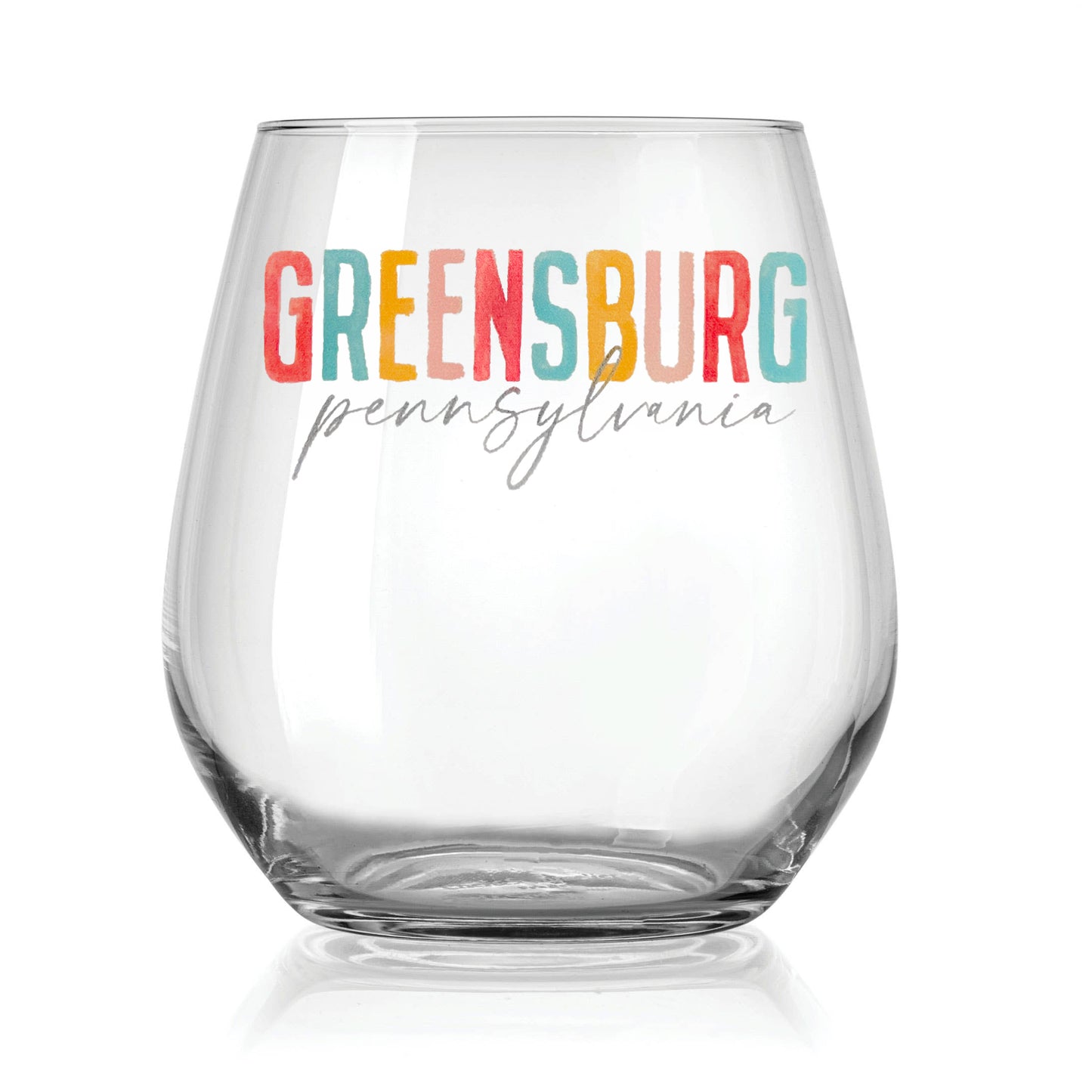 State & Town Stemless Wine Glass - Greensburg Pennsylvania