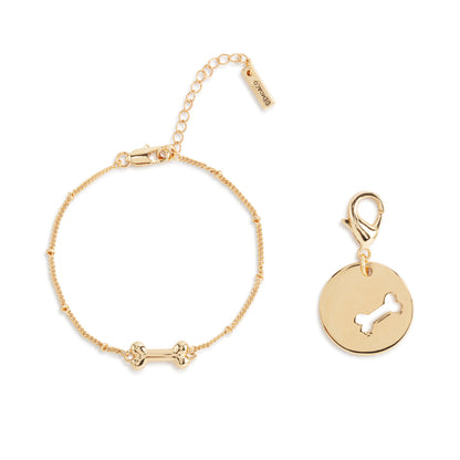 Collar Charm/Bracelet Set - Gold Bone