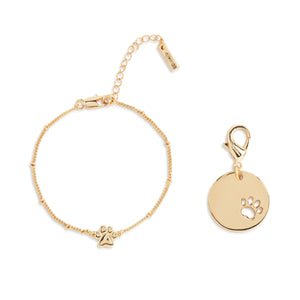 Collar Charm/Bracelet Set - Gold Paw