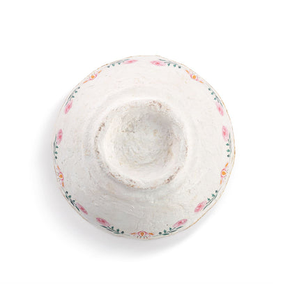 Paper Mache Coral Birds with Gold Rim Bowl
