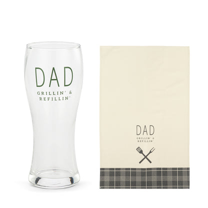 Dad Grillin' Pilsner Glass & Towel Set