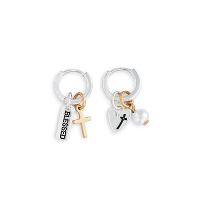 Faith Charm Silver Earring Set