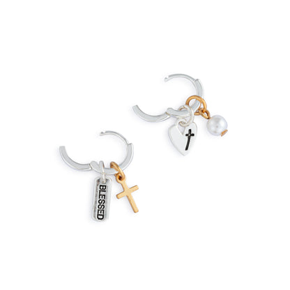 Faith Charm Silver Earring Set