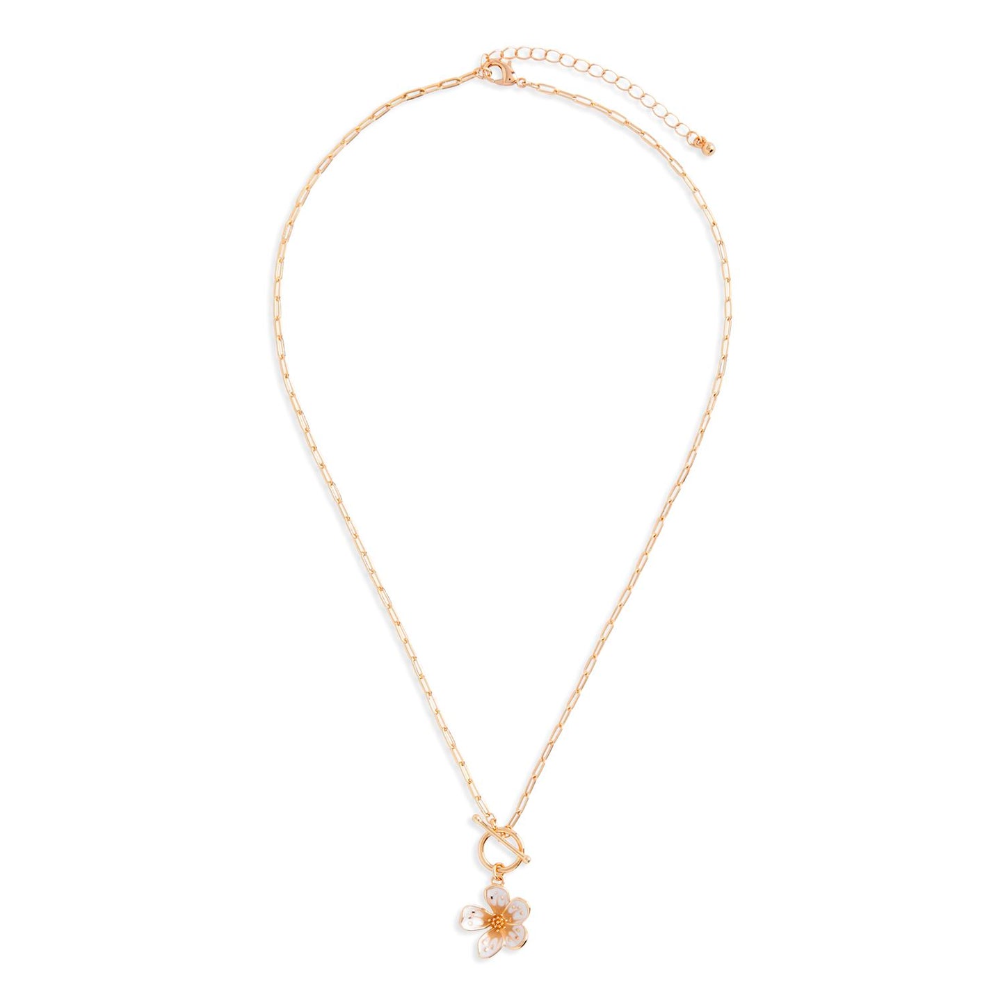White Enamel Flower Toggle Necklace