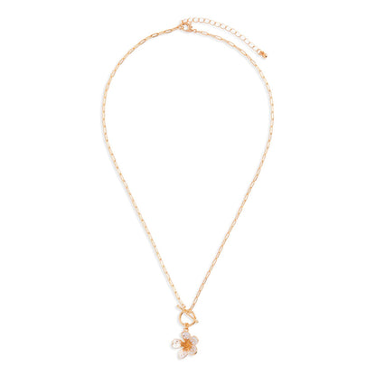 White Enamel Flower Toggle Necklace