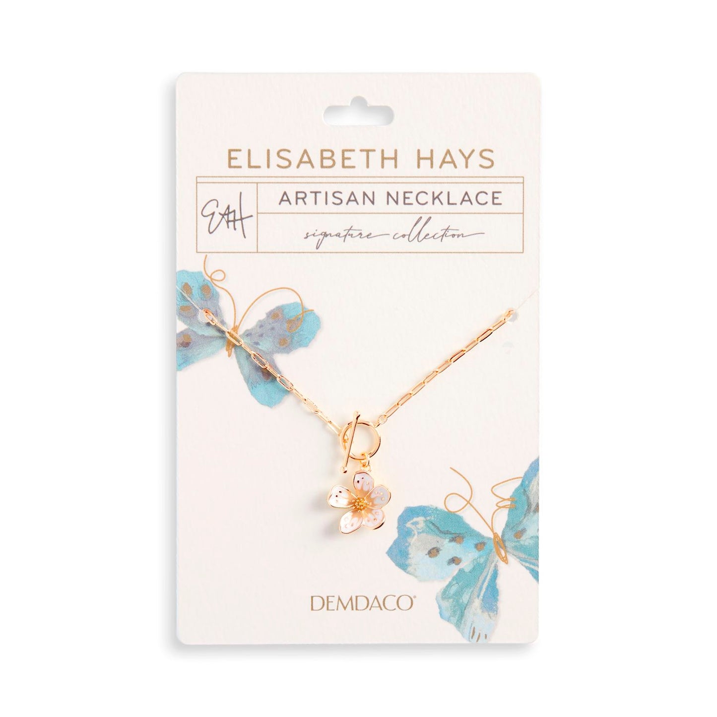 White Enamel Flower Toggle Necklace