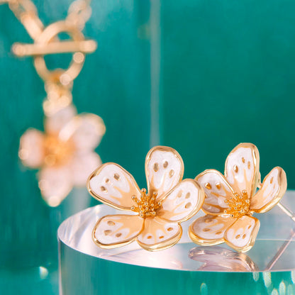 White Enamel Flower Earrings